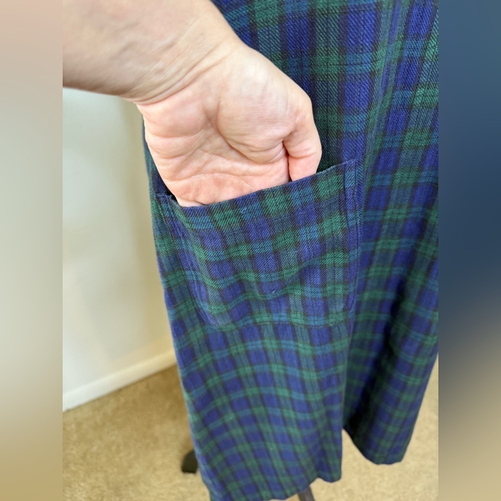 Vintage Bryn Connelly Blue Green Tartan plaid preppy cotton jumper dress small - Picture 2 of 8